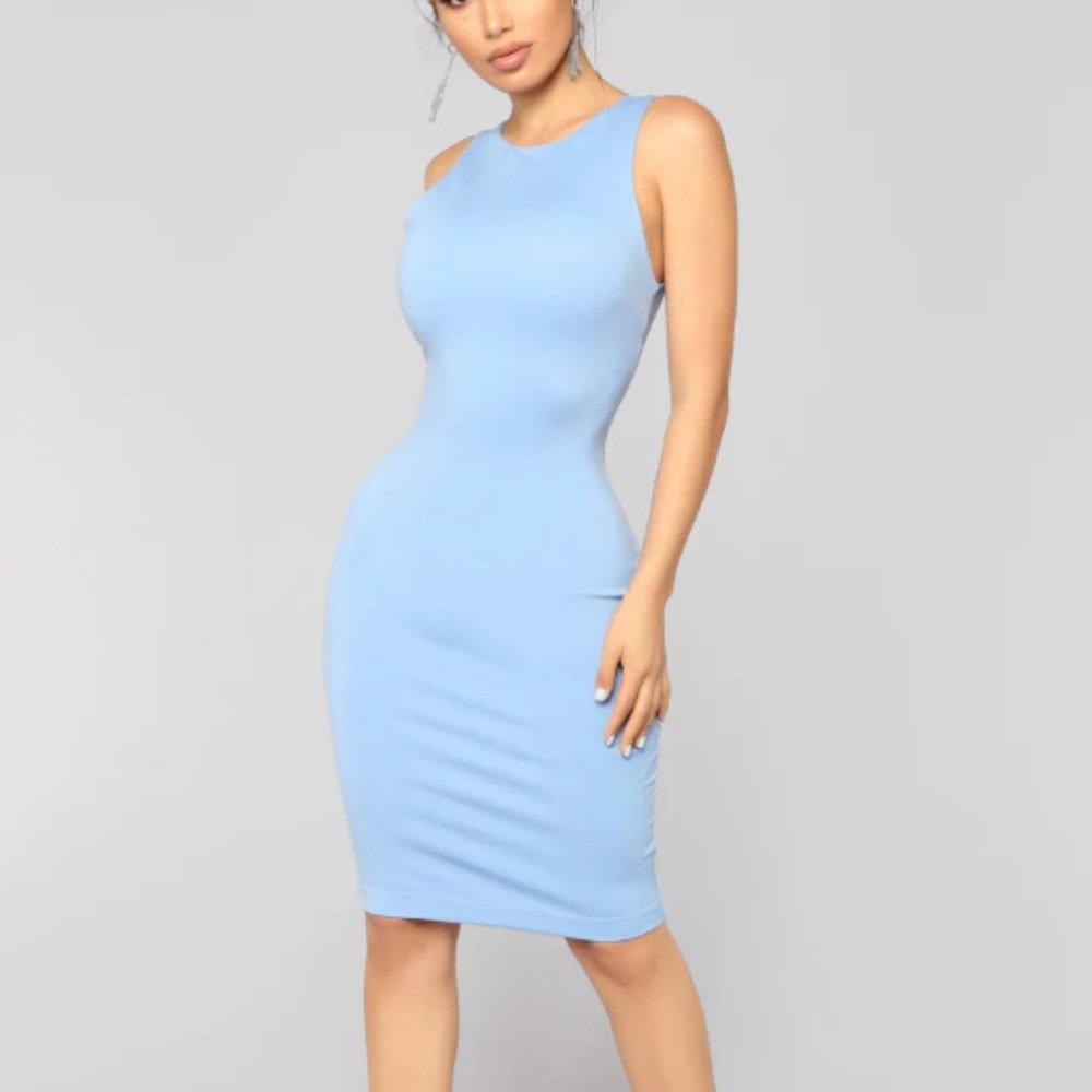 NWT Light Blue Bodycon Fashion Nova Melinda Sculpting Midi Dress Spring Summer